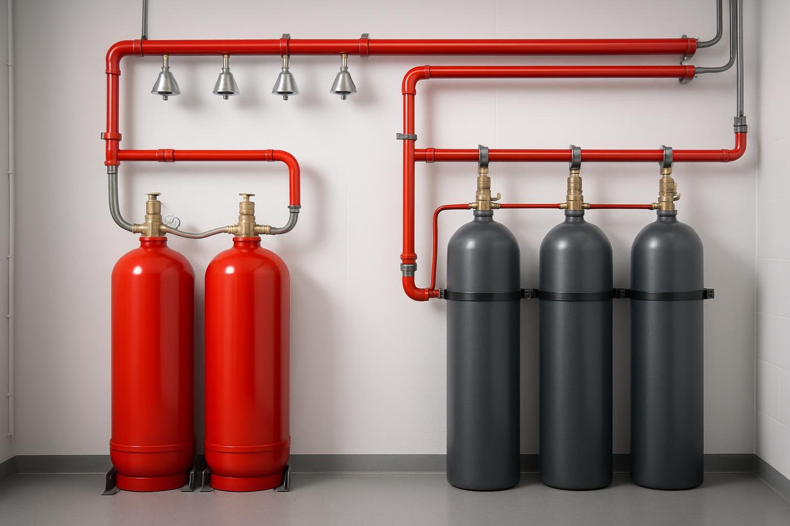 Fire suppression cylinders and nozzles