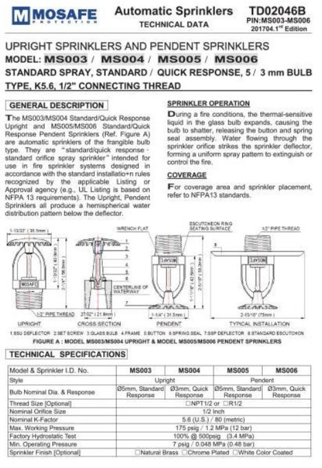 Automatic Sprinklers - Upright & Pendent (Standard / Quick Response)
