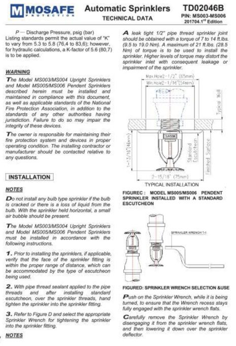 Automatic Sprinklers - Horizontal Sidewall (Temperature Ratings & Materials)