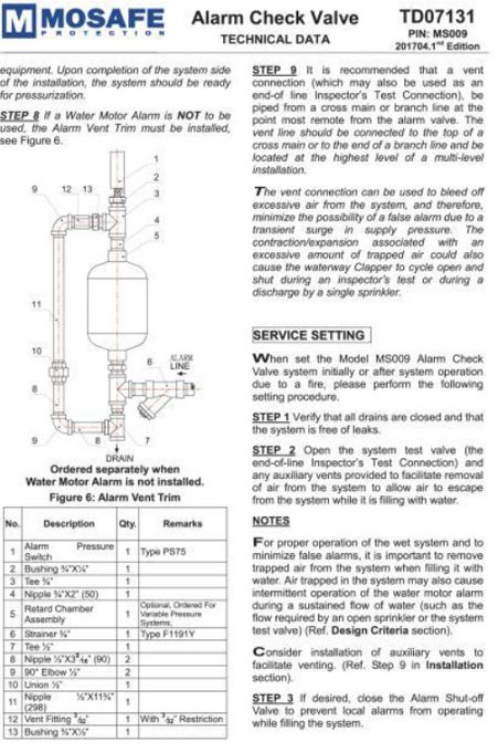 Alarm Check Valve (Installation & Service Setting)