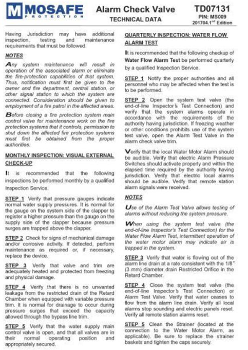 Alarm Check Valve (Inspection & Water Flow Alarm Test)