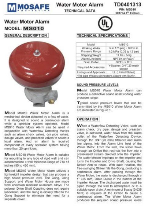 Water Motor Alarm (General Description & Technical Specifications)