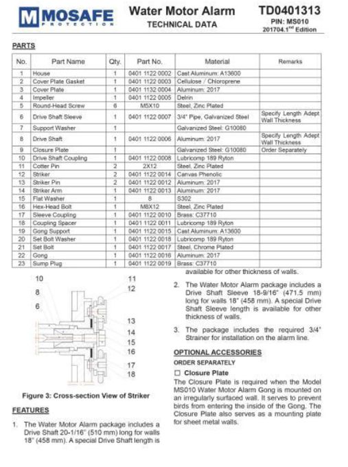 Water Motor Alarm (Parts List & Product Description)